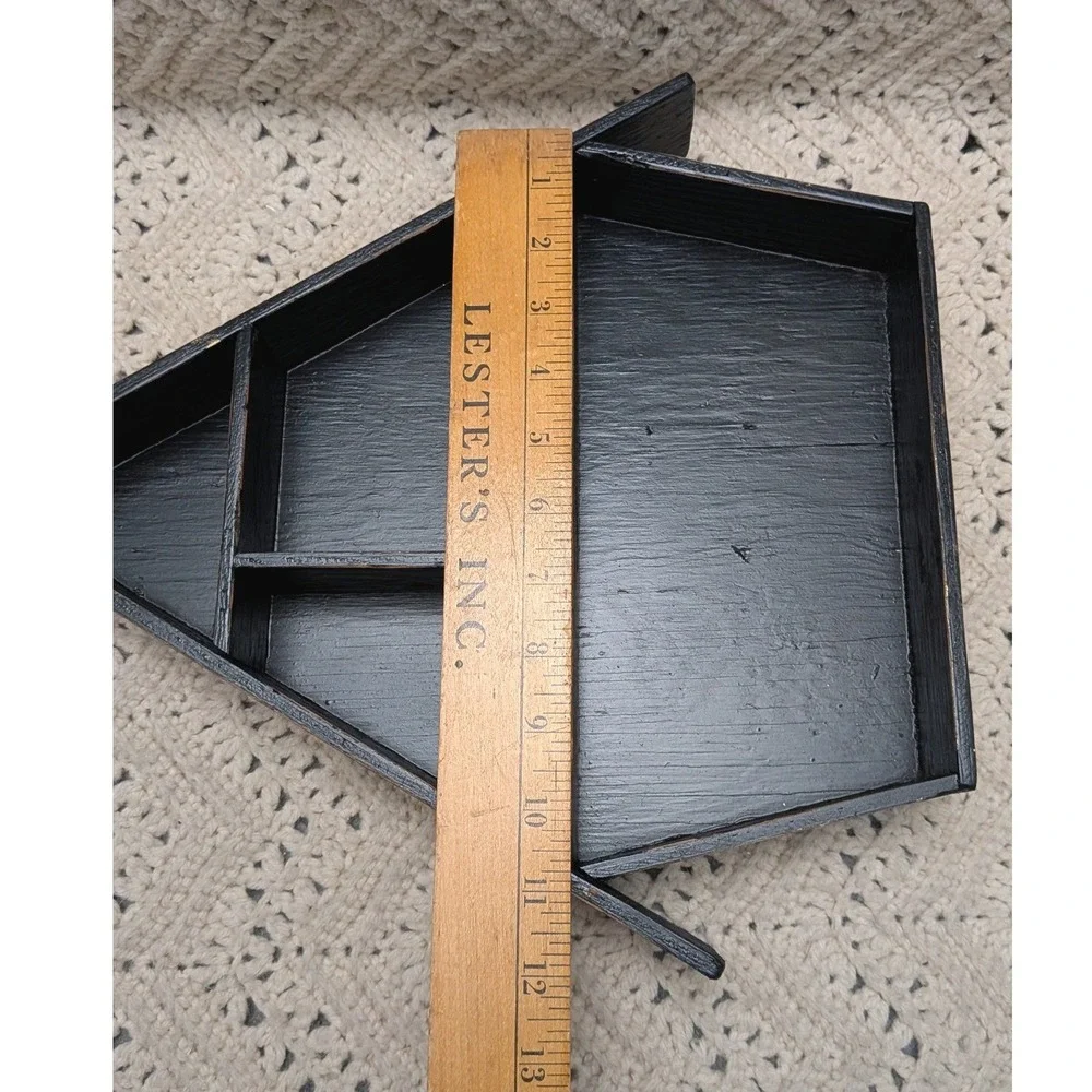 Vintage Black Wood House Curio Shelf Wall Hanging Shadow Box Display Case 14in